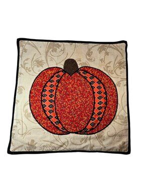Pumpkin Placemat Beaded 15"x15" Handmade in India Halloween Thanksgiving Decor